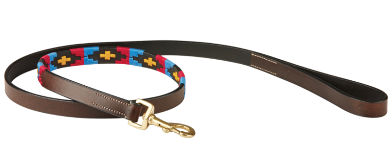 Weatherbeeta Polo Leather Dog Lead Cowdray Brown-Pink-Blue-Yellow